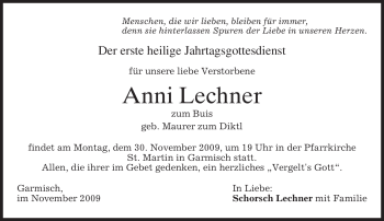 Traueranzeige von Anni Lechner von MERKUR & TZ
