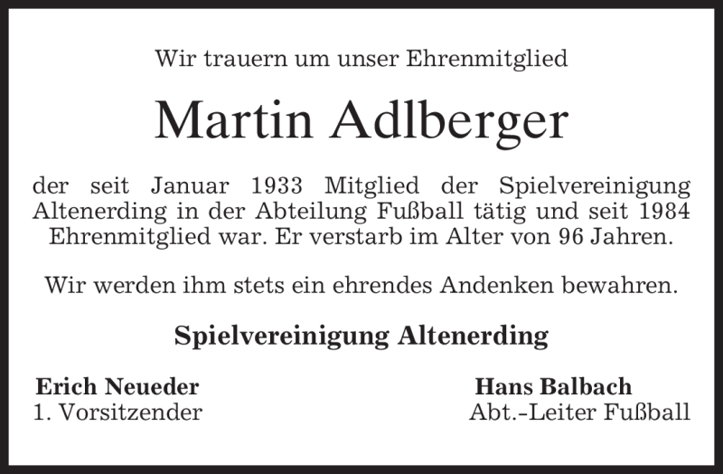  Traueranzeige für Martin Adlberger vom 27.03.2010 aus MERKUR & TZ