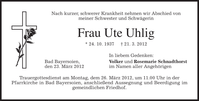  Traueranzeige für Ute Uhlig vom 23.03.2012 aus MERKUR & TZ
