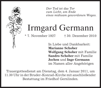 Traueranzeige von Irmgard Germann von MERKUR & TZ