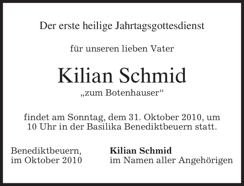 Traueranzeigen Von Kilian Schmid | Trauer.merkur.de