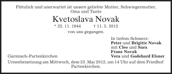 Traueranzeige von Kvetoslava Novak von MERKUR & TZ
