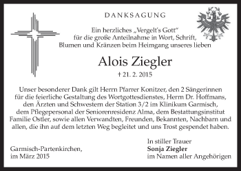 Traueranzeige von Alois Ziegler von merkurtz