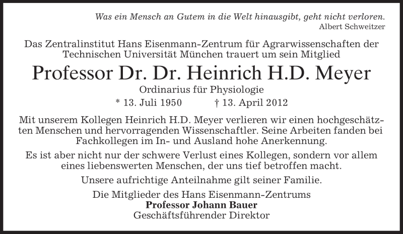  Traueranzeige für Heinrich Meyer vom 20.04.2012 aus MERKUR & TZ