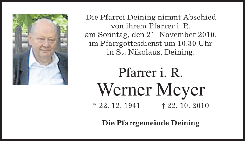  Traueranzeige für Werner Meyer vom 13.11.2010 aus MERKUR & TZ