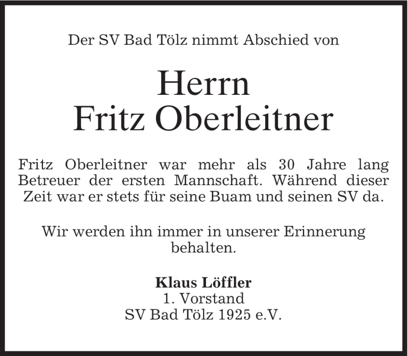  Traueranzeige für Fritz Oberleitner vom 30.09.2008 aus MERKUR & TZ