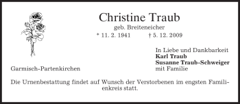 Traueranzeige von Christine Traub von MERKUR & TZ