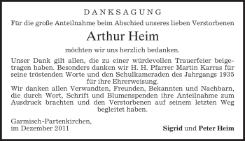 Traueranzeige von Arthur Heim von MERKUR & TZ
