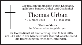 Traueranzeige von Thomas Urban von merkurtz