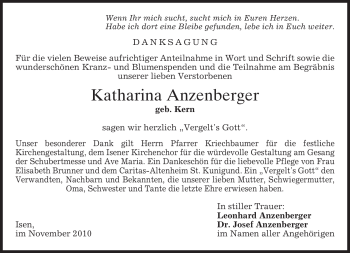 Traueranzeige von Katharina Anzenberger von MERKUR & TZ