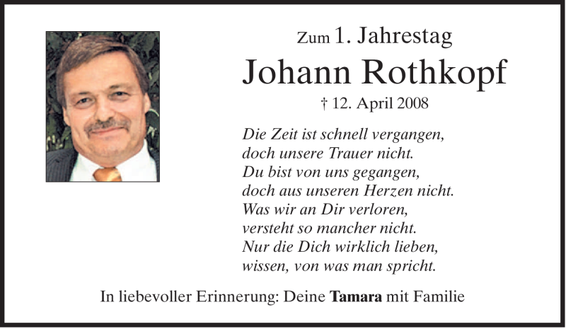  Traueranzeige für Johann Rothkopf vom 11.04.2009 aus MERKUR & TZ