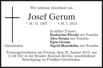 Traueranzeige von Josef Gerum von merkurtz