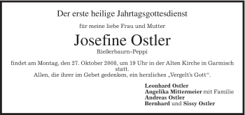 Traueranzeige von Josefine Ostler von MERKUR & TZ