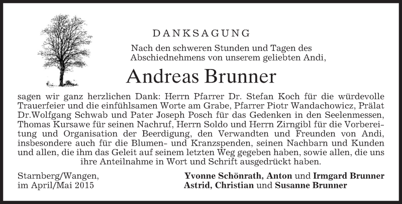  Traueranzeige für Andreas Brunner vom 02.05.2015 aus merkurtz