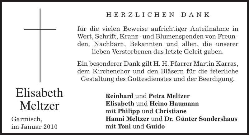  Traueranzeige für Elisabeth Meltzer vom 23.01.2010 aus MERKUR & TZ