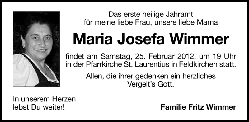  Traueranzeige für Maria Josefa Wimmer vom 24.02.2012 aus MERKUR & TZ