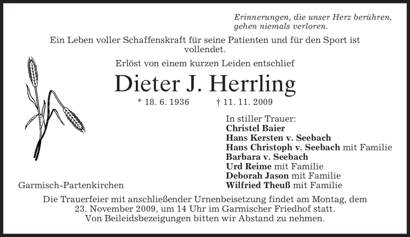  Traueranzeige für Dieter J. Herrling vom 20.11.2009 aus MERKUR & TZ