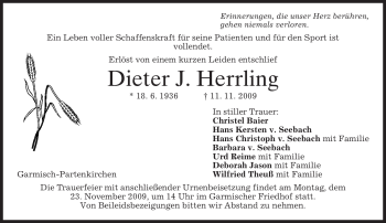 Traueranzeige von Dieter J. Herrling von MERKUR & TZ