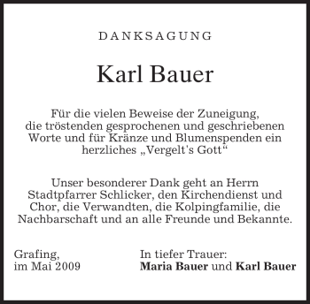 Traueranzeige von Karl Bauer von MERKUR & TZ