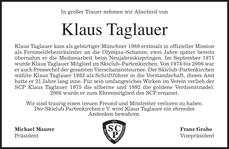 Traueranzeige für Klaus Taglauer vom 31.07.2012 aus MERKUR & TZ