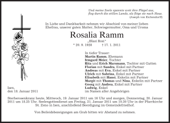 Traueranzeige von Rosalia Ramm von MERKUR & TZ