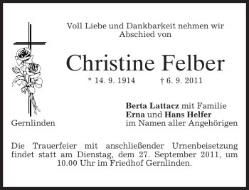 Traueranzeige von Christine Felber von MERKUR & TZ