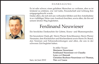 Traueranzeige von Ferdinand Neuwieser von MERKUR & TZ