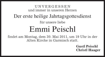 Traueranzeige von Emmi Peischl von MERKUR & TZ