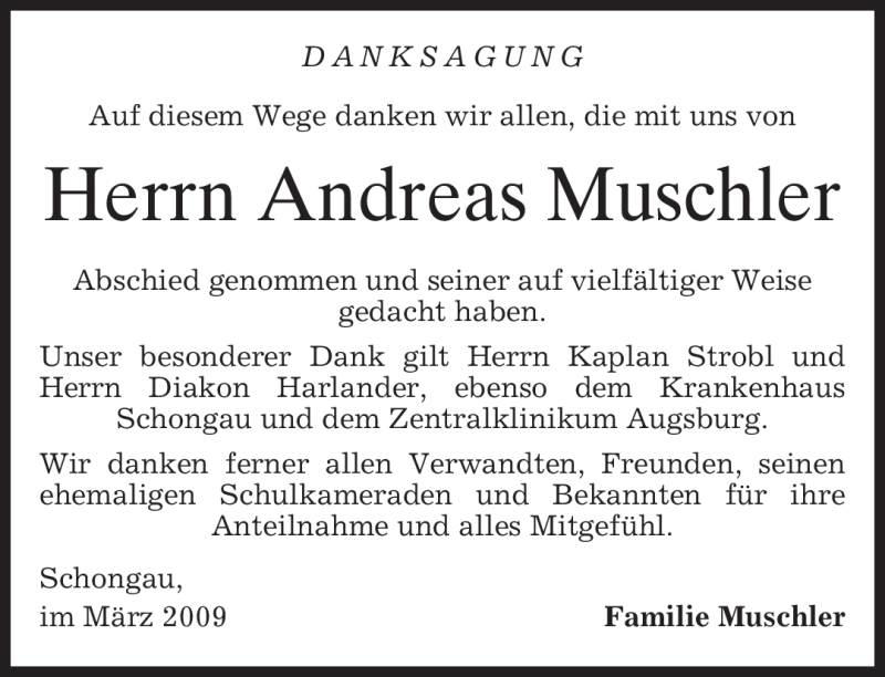  Traueranzeige für Andreas Muschler vom 05.03.2009 aus MERKUR & TZ