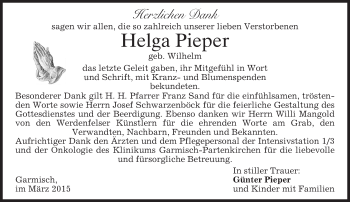 Traueranzeige von Helga Pieper von merkurtz