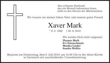 Traueranzeige von Xaver Mark von MERKUR & TZ