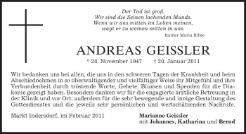 Traueranzeige von Andreas Geissler von MERKUR & TZ