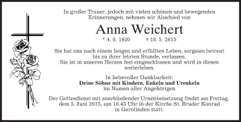 Traueranzeige von Anna Weichert von merkurtz