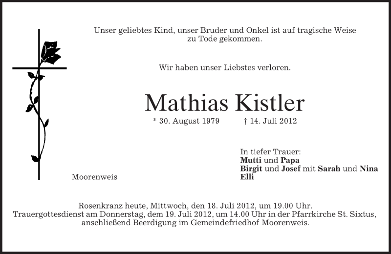  Traueranzeige für Mathias Kistler vom 18.07.2012 aus MERKUR & TZ