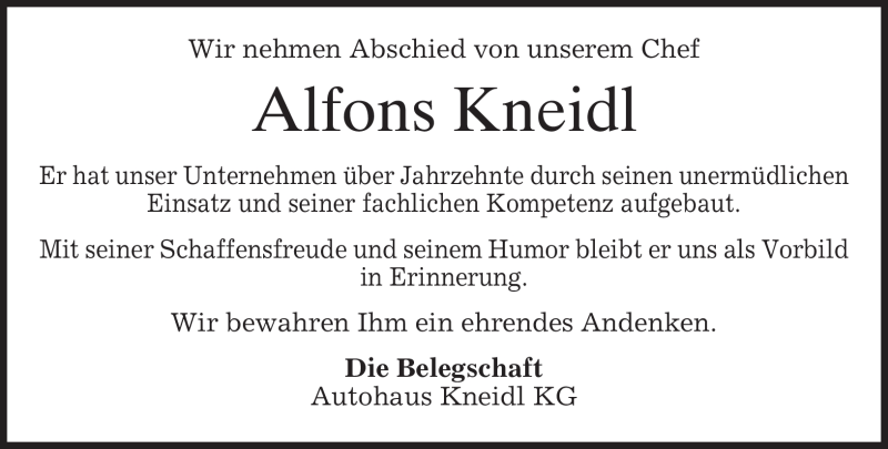  Traueranzeige für Alfons Kneidl vom 21.09.2010 aus MERKUR & TZ