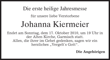 Traueranzeige von Johanna Kiermeier von MERKUR & TZ