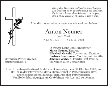 Traueranzeige von Anton Neuner von MERKUR & TZ