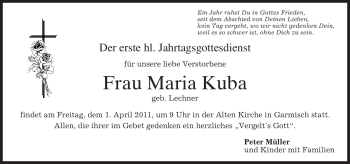 Traueranzeige von Maria Kuba von MERKUR & TZ