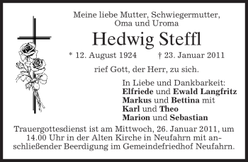 Traueranzeige von Hedwig Steffl von MERKUR & TZ