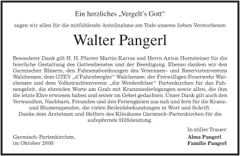 Traueranzeige von Walter Pangerl von MERKUR & TZ