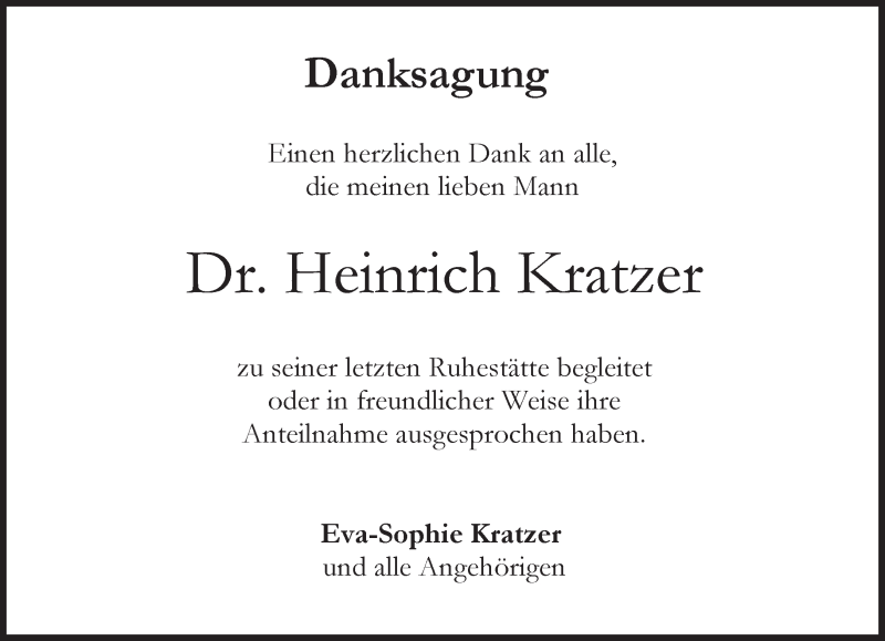  Traueranzeige für Heinrich Kratzer vom 07.03.2015 aus merkurtz