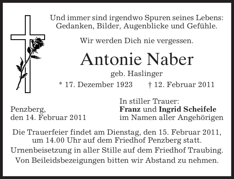 Traueranzeigen Von Antonie Naber Trauer Merkur De