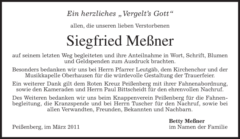  Traueranzeige für Siegfried Meßner vom 19.03.2011 aus MERKUR & TZ