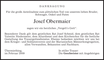 Traueranzeige von Josef Obermaier von MERKUR & TZ