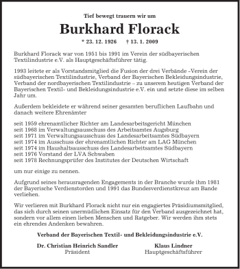 Traueranzeige von Burkhard Florack von MERKUR & TZ