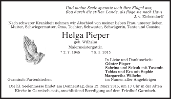 Traueranzeige von Helga Pieper von merkurtz