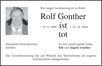 Traueranzeige von Rolf Gonther von MERKUR & TZ