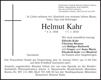 Traueranzeige von Helmut Kahr von MERKUR & TZ
