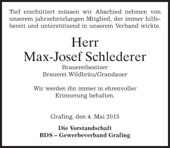 Traueranzeige von Max-Josef Schlederer von merkurtz