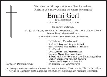 Traueranzeige von Emmi Gerl von MERKUR & TZ